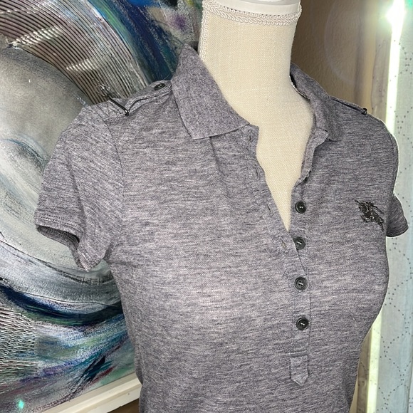 Burberry Brit Gray Short Sleeve Polo with Shoulder Strap Hardware, xs - Picture 4 of 16